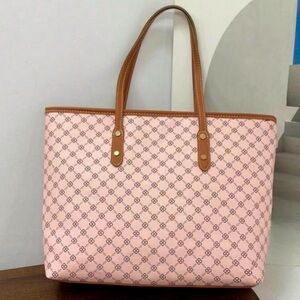 Pink Studded Zipper Shoulder Tote Bag